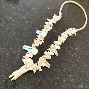 Vintage Zuni Fetish Kachina Carved Animal Necklace Native Sun maiden turquoise